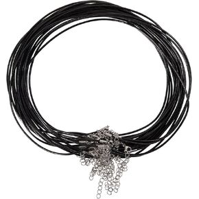 Airssory 20 Pcs 2mm Black Round Leather Cord Necklaces Making with 304 Stainless Steel Lobster Claw Clasps and Extender Chain for Jewelry Making 18 Inch