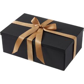 صندوق هدايا كبير مقاس 12 بوصة من Y YOMA مع غطاء وشريط ذهبي، علب هدايا ورقية أنيقة، صندوق من الورق المقوى الأنيق للهدايا، صندوق هدايا مثالي لمهرجانات التخرج وأعياد الميلاد وحفلات الزفاف، أسود (عبوة واحدة) in Kuwait