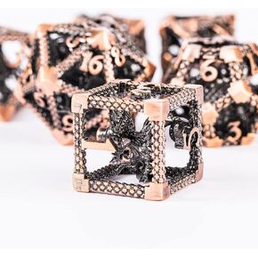 Metal DND Dice Set,D&D Dice Polyhedral Dice Set Dungeons and Dragons Dice Gifts Hollow Polyhedral D and D Dice RPG MTG Table Board Games Pathfinder Shadowrun (Bronze 3D Dragon) in Saudi Arabia