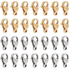 Pandahall 100Pcs Stainless Steel Lobster Claw Clasps Real 24K Gold Jewelry Lobster Clasp 2 Colors Metal Bracelet Necklace Clasp Closures for Jewelry Making, 9x5x2.5mm