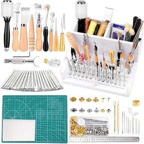 Leather Working Tools Kit, Leathercraft Kit Include Leather Tool Holder, Leather Rivets and Snaps Set, Leather Stamping Tools, Leather Crafting Tools Kit for Beginners and Professionals in Kuwait
