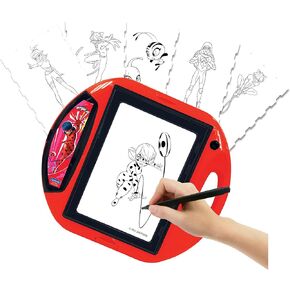 Lexibook, Miraculous Ladybug Cat Noir, Drawing Projector, 4 Stamps, 10 templates, Lighting Screen, 1 Pen Included, Artistic and Creative Toy for Girls and Boys, Red/Black, CR310MI