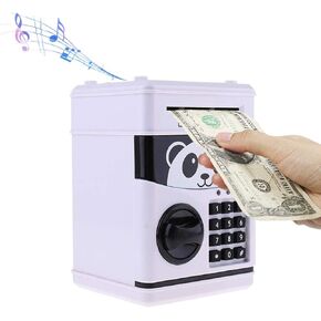 حصالة نقود بتصميم كرتوني على شكل خنزير وكلمة مرور، خزنة الكترونية لحفظ النقود والاقفال والاقفال بصوت الباندا الذكي (ابيض) in Kuwait