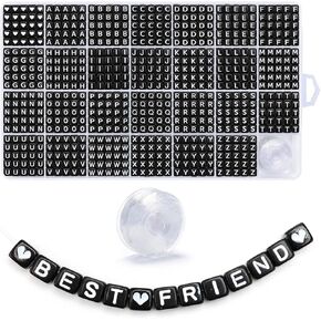 Iooleem Letter Beads, 1350pcs 4x7 Round Alphabet Beads, Beads for Jewelry Making, Beads for Bracelets Making. (Black & Heart)