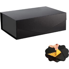 Large Gift Box 13x8.7x3.9 Inches, Black Gift Box with Lid, Upgrade Magnetic Closure Gift Box, Groomsmen Proposal Box for All Occasion (Glossy Black)