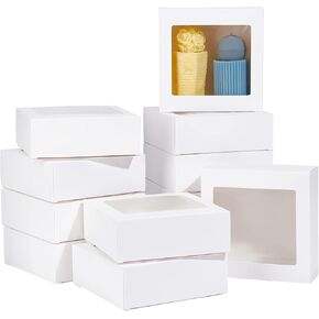BENECREAT 16Packs 5.5x5.5x2inch Clear PVC Square Window Gift Boxes, White Kraft Paper Present Boxes for Wedding Favor, Festival Gift Packaging, Chocolates, Cookies Small Crafts in Kuwait
