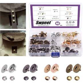Swpeet 40 Sets 18mm Round Strong Magnetic Button Clasps Snaps, Metal Fastener Clasps Gold Silver Bronze Black DIY Craft Sewing Knitting Buttons Sets for Sewing, Purses, Bags, Clothes, Leather in Kuwait