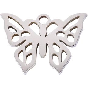 Airssory 5 Pcs 201 Stainless Steel Metal Hollow Butterfly Filligree Charms Tiny Pendants for Jewelry Making DIY Findings - 14.5mm