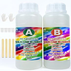 مجموعة صنع قوالب السيليكون من WEYSTOM، 20A مطاط السيليكون السائل 600 مل/1.9 رطل، قالب معالجة سريع لصنع السيليكون، قالب شفاف لصنع السيليكون - نسبة المزيج = 1A: 1B، لصب الراتنج والصابون والشموع والطين in Kuwait