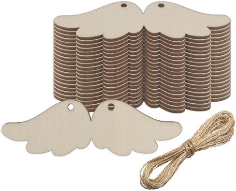 20 pcs Angel Wing Wood DIY Crafts Cutouts Blank Wooden Angel Wing Shaped Hanging Ornaments with Jute Twines Wood Tags for Wedding Birthday Christmas Party Decorations in Saudi Arabia