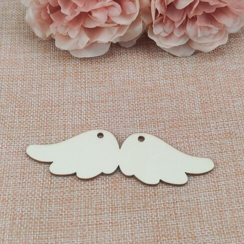 20 pcs Angel Wing Wood DIY Crafts Cutouts Blank Wooden Angel Wing Shaped Hanging Ornaments with Jute Twines Wood Tags for Wedding Birthday Christmas Party Decorations in Saudi Arabia