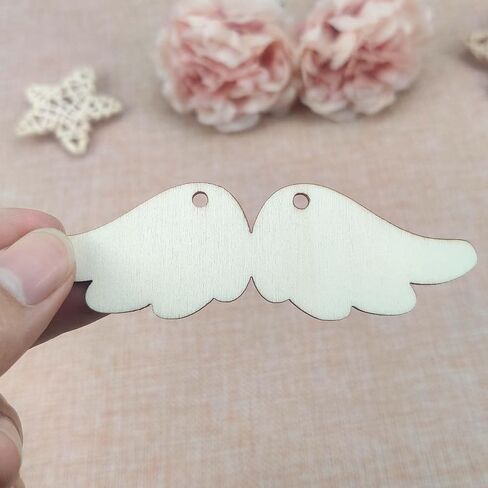 20 pcs Angel Wing Wood DIY Crafts Cutouts Blank Wooden Angel Wing Shaped Hanging Ornaments with Jute Twines Wood Tags for Wedding Birthday Christmas Party Decorations in Saudi Arabia