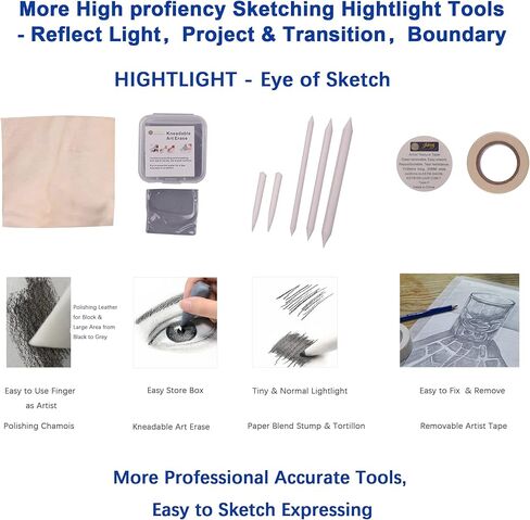 Jaking Creart Master 64 PC Drawing Set,Sketch Kit,Pro Art Supplies|Quality Graphite,Charcoal,Pastel Pencil/Stick,Highlight Pencil,4 Willow Stick|5 Type-65 Sheets+6 DIY Sketch Paper,Tutorial|RPET Case in Kuwait