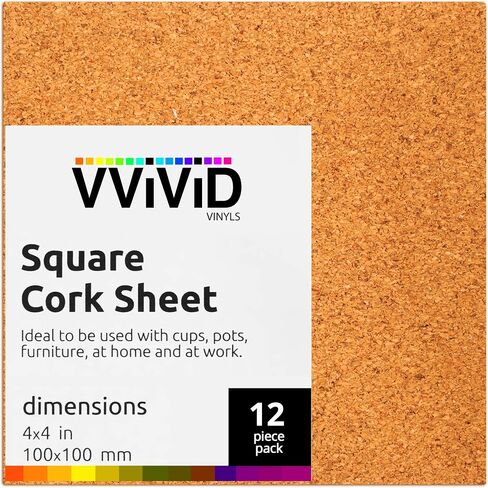 VViViD Self-Adhesive Cork 4 Inch by 4 Inch Square 0.08 Inch Thick Coaster Pack (12 Pack) in Saudi Arabia