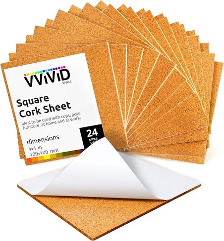 VViViD Self-Adhesive Cork 4 Inch by 4 Inch Square 0.08 Inch Thick Coaster Pack (12 Pack) in Saudi Arabia