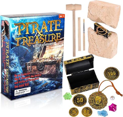 ArtCreativity Pirate Treasure Dig Kit for Kids - Gem Excavation Set with Digging Tools - Interactive Excavating Toys - Great Birthday Gift Idea, Contest Prize for Boys and Girls in Saudi Arabia