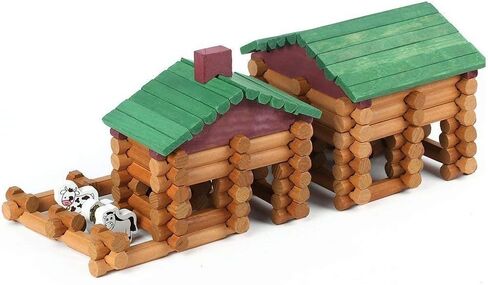 Joqutoys 90 Pcs Wood Building Blocks Toy for Toddlers, Classic Wooden Cabin Log Set Preschool Education Toy, Creative Construction Engineering Educational Toys for 3 4 5 6 Years Boys in Saudi Arabia