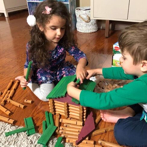 Joqutoys 90 Pcs Wood Building Blocks Toy for Toddlers, Classic Wooden Cabin Log Set Preschool Education Toy, Creative Construction Engineering Educational Toys for 3 4 5 6 Years Boys in Saudi Arabia