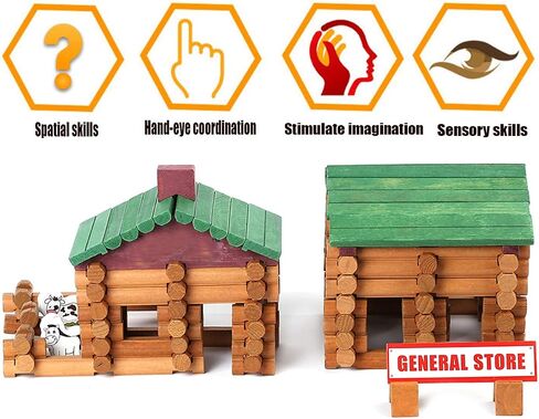 Joqutoys 90 Pcs Wood Building Blocks Toy for Toddlers, Classic Wooden Cabin Log Set Preschool Education Toy, Creative Construction Engineering Educational Toys for 3 4 5 6 Years Boys in Saudi Arabia