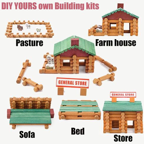 Joqutoys 90 Pcs Wood Building Blocks Toy for Toddlers, Classic Wooden Cabin Log Set Preschool Education Toy, Creative Construction Engineering Educational Toys for 3 4 5 6 Years Boys in Saudi Arabia