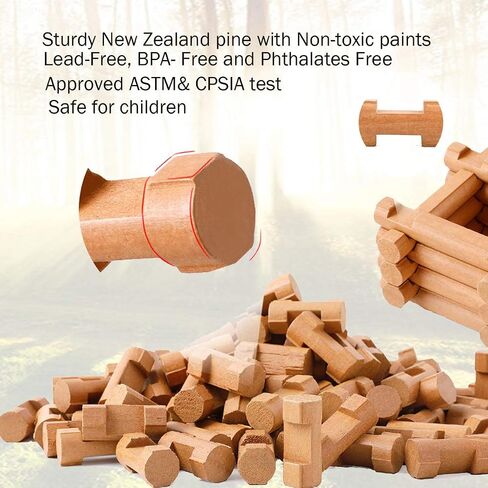 Joqutoys 90 Pcs Wood Building Blocks Toy for Toddlers, Classic Wooden Cabin Log Set Preschool Education Toy, Creative Construction Engineering Educational Toys for 3 4 5 6 Years Boys in Saudi Arabia