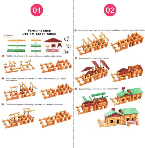Joqutoys 90 Pcs Wood Building Blocks Toy for Toddlers, Classic Wooden Cabin Log Set Preschool Education Toy, Creative Construction Engineering Educational Toys for 3 4 5 6 Years Boys in Saudi Arabia