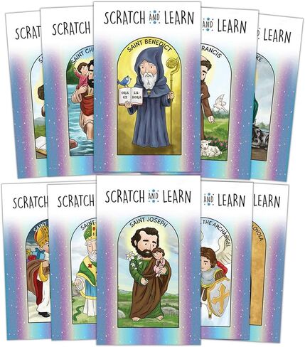 الهدايا الدينية اخدش وتعلم بطاقات القديسين، مجموعة بطاقات فلاش تعليمية كاثوليكية، حزمة من 10 in Kuwait