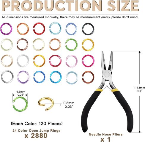 Wokape 2881Pcs 24 Colors 6mm Open Jump Rings with Pliers, Open Jump Rings Aluminum Round Rings for Jewelry Making DIY Necklaces Bracelet Earring in Saudi Arabia