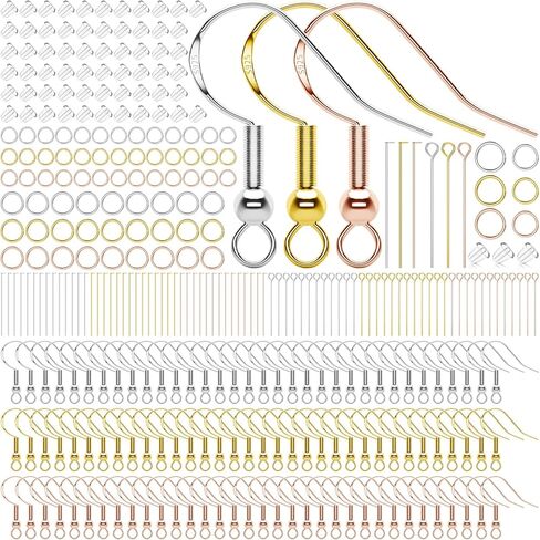 Hypoallergenic 1500pcs Earring Making Kit 200PCS/100 Pairs Earring Hooks 925 Silver DIY Jewelry Making Supplies for Adult Silicone Earring Backs Findings Eye Pins Posts Jump Rings in Kuwait