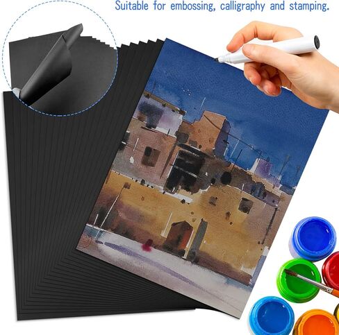 FSWCCK 25 ورقة من الورق السميك الفارغ، بطاقات مقاس 8.5 × 11 بوصة لصنع بطاقات الحرف اليدوية، والدعوات، ومستلزمات بطاقة الشكر وسجل القصاصات (أسود) in Kuwait