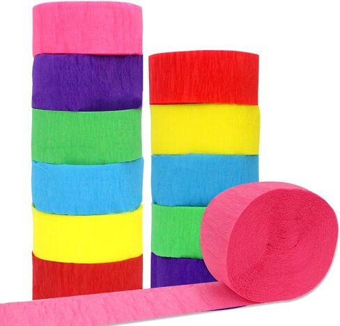 شرائط ورق كريب 12 لفة بطول 25 متر في 6 ألوان، لحفل الزفاف مختلف ديكورات المهرجانات الكبيرة in Kuwait