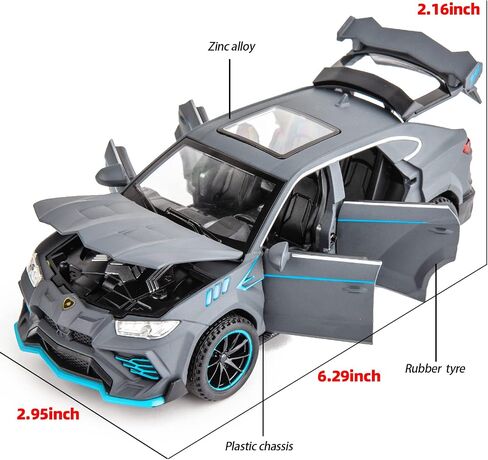 WAKAKAC متوافق مع 1/32 Lamborghini Urus Model Car Diecast لعبة سيارة سحب للخلف مع ضوء وصوت لعبة سيارة للأطفال بعمر 3 سنوات فما فوق هدية رمادية in Kuwait