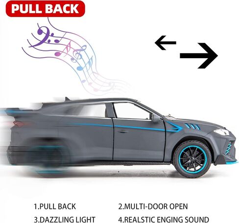 WAKAKAC متوافق مع 1/32 Lamborghini Urus Model Car Diecast لعبة سيارة سحب للخلف مع ضوء وصوت لعبة سيارة للأطفال بعمر 3 سنوات فما فوق هدية رمادية in Kuwait