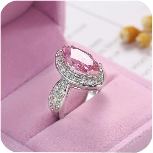 FZO Fashion Womens 925 فضة ماركيز خاتم لامعة عين الحصان الياقوت الدائري تشيكوسلوفاكيا الوردي الزركون الماس الأزرق الأحجار الكريمة وعد خاتم الخلود الخطوبة خاتم الزفاف للنساء ST.265 in Kuwait