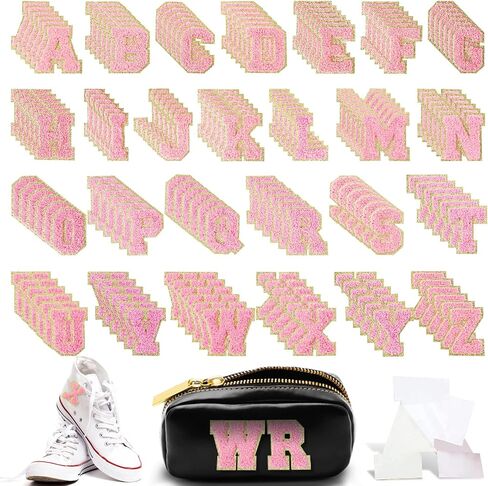 156 Pieces Chenille Letter Patches Self Adhesive Letter Patches 6 Set A-Z Stony Clover Patches Preppy Patches Varsity Chenille Letters for DIY Phone Bags Backpacks Hats (Pink) in Kuwait