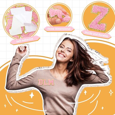 156 Pieces Chenille Letter Patches Self Adhesive Letter Patches 6 Set A-Z Stony Clover Patches Preppy Patches Varsity Chenille Letters for DIY Phone Bags Backpacks Hats (Pink) in Kuwait