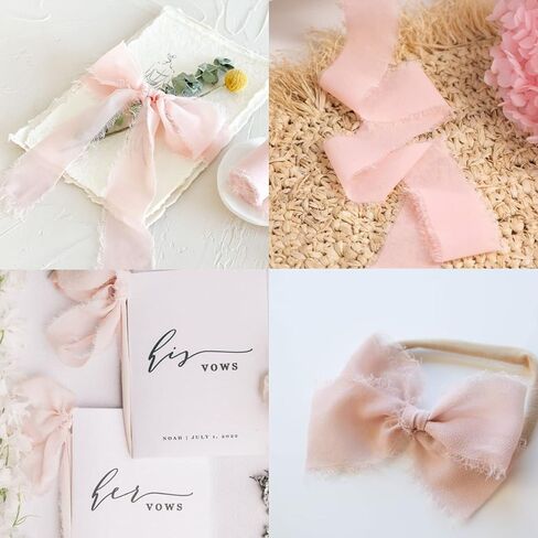 Beige Ribbon Chiffon Ribbon for Gift Wrapping, FAKILO Fringe Ribbon 3 Rolls 1.5'' x 7 Yd Vintage Ribbon Set for Wedding Invitations, Birthday/Holiday Party Decorations, Bridal Bouquets in Kuwait