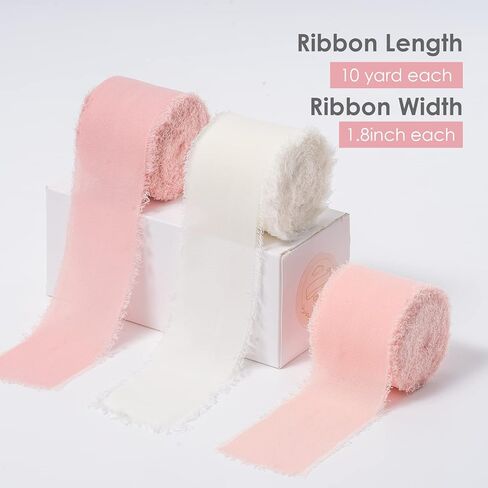 Beige Ribbon Chiffon Ribbon for Gift Wrapping, FAKILO Fringe Ribbon 3 Rolls 1.5'' x 7 Yd Vintage Ribbon Set for Wedding Invitations, Birthday/Holiday Party Decorations, Bridal Bouquets in Kuwait