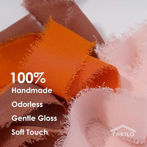 Beige Ribbon Chiffon Ribbon for Gift Wrapping, FAKILO Fringe Ribbon 3 Rolls 1.5'' x 7 Yd Vintage Ribbon Set for Wedding Invitations, Birthday/Holiday Party Decorations, Bridal Bouquets in Kuwait