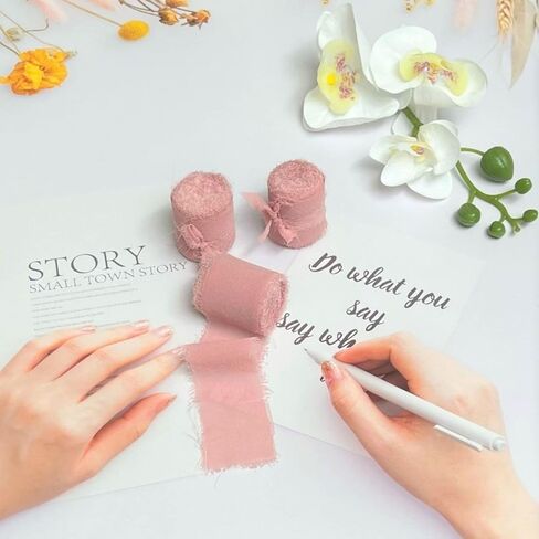 Beige Ribbon Chiffon Ribbon for Gift Wrapping, FAKILO Fringe Ribbon 3 Rolls 1.5'' x 7 Yd Vintage Ribbon Set for Wedding Invitations, Birthday/Holiday Party Decorations, Bridal Bouquets in Kuwait