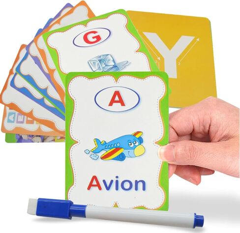 Erasable English Alphabet flashcards. - Write and Wipe Laminated ABCD Letter Tracing Practice Card for Kindergarten (26 Flashcards with Marker) (English Version) in Kuwait
