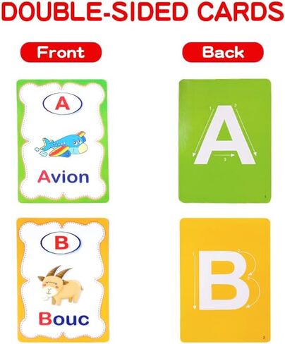 Erasable English Alphabet flashcards. - Write and Wipe Laminated ABCD Letter Tracing Practice Card for Kindergarten (26 Flashcards with Marker) (English Version) in Kuwait