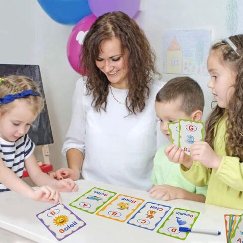 Erasable English Alphabet flashcards. - Write and Wipe Laminated ABCD Letter Tracing Practice Card for Kindergarten (26 Flashcards with Marker) (English Version) in Kuwait