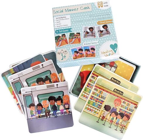 لعبة تعلم السلوك الاجتماعي - أنشطة بطاقات فلاش لتعلم التواصل الاجتماعي والمهارات العاطفية لرياض الأطفال في مرحلة ما قبل المدرسة على التوعية والآداب - 30 سيناريو مع أسئلة إرشادية in Kuwait