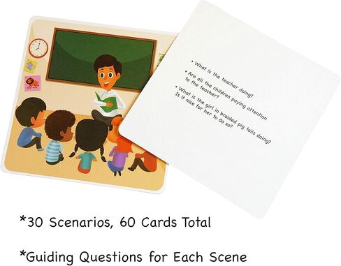 لعبة تعلم السلوك الاجتماعي - أنشطة بطاقات فلاش لتعلم التواصل الاجتماعي والمهارات العاطفية لرياض الأطفال في مرحلة ما قبل المدرسة على التوعية والآداب - 30 سيناريو مع أسئلة إرشادية in Kuwait