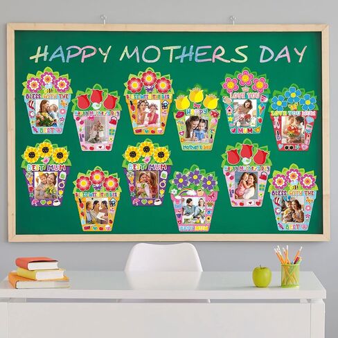 فوتريو 96 عبوة من مجموعات الحرف اليدوية لعيد الام للاطفال بعبارة Love You Mom مع ملصقات زهور ورقية واطارات صور وهدايا عيد الام السعيدة لتزيين الحفلات والفصول الدراسية ورياض الاطفال in Saudi Arabia