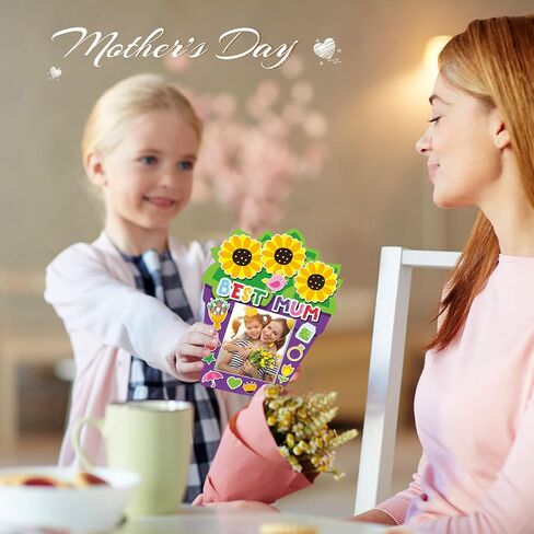 فوتريو 96 عبوة من مجموعات الحرف اليدوية لعيد الام للاطفال بعبارة Love You Mom مع ملصقات زهور ورقية واطارات صور وهدايا عيد الام السعيدة لتزيين الحفلات والفصول الدراسية ورياض الاطفال in Saudi Arabia