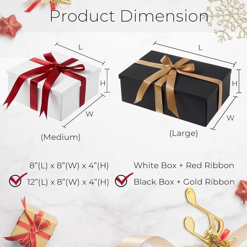 صندوق هدايا كبير مقاس 12 بوصة من Y YOMA مع غطاء وشريط ذهبي، علب هدايا ورقية أنيقة، صندوق من الورق المقوى الأنيق للهدايا، صندوق هدايا مثالي لمهرجانات التخرج وأعياد الميلاد وحفلات الزفاف، أسود (عبوة واحدة) in Kuwait