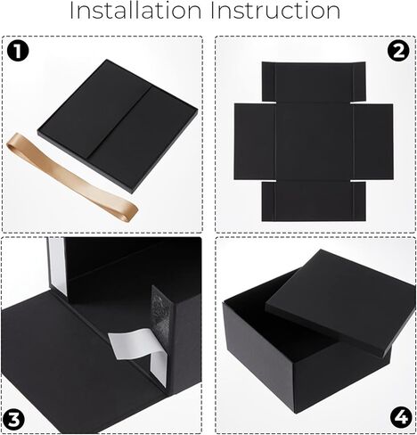 صندوق هدايا كبير مقاس 12 بوصة من Y YOMA مع غطاء وشريط ذهبي، علب هدايا ورقية أنيقة، صندوق من الورق المقوى الأنيق للهدايا، صندوق هدايا مثالي لمهرجانات التخرج وأعياد الميلاد وحفلات الزفاف، أسود (عبوة واحدة) in Kuwait