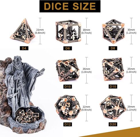 مجموعة النرد DND المعدنية، D&D النرد متعدد السطوح مجموعة الزنزانات والتنينات النرد الهدايا جوفاء متعدد السطوح D و D النرد RPG MTG ألعاب الطاولة Pathfinder Shadowrun (التنين البرونزي ثلاثي الأبعاد) in Saudi Arabia
